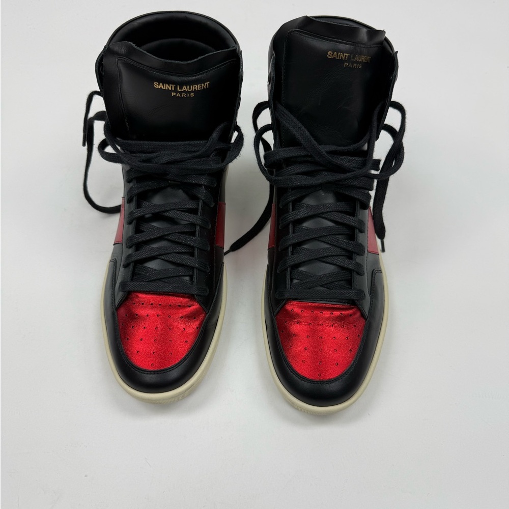 Saint Laurent Black and Red Leather/Satin Sneakers